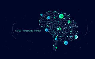 Illustration of abstract stream information with cyan line and dot. Big data, technology, AI, data transfer, data flow, large language model, natural language processing, LLM, NLP vector