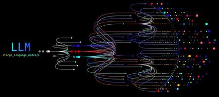 Illustration of abstract stream information with cyan line and dot. Big data, technology, AI, data transfer, data flow, large language model, natural language processing, LLM, NLP vector