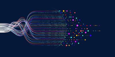 ilustración de resumen corriente información con cian línea y punto. grande datos, tecnología, ai, datos transferir, datos fluir, grande idioma modelo, natural idioma Procesando, Hola, nlp vector