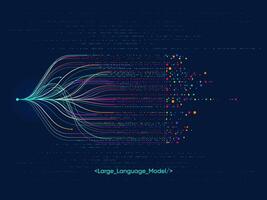 Illustration of abstract stream information with cyan line and dot. Big data, technology, AI, data transfer, data flow, large language model, natural language processing, LLM, NLP vector