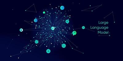 Illustration of abstract stream information with cyan line and dot. Big data, technology, AI, data transfer, data flow, large language model, natural language processing, LLM, NLP vector