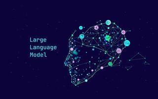 Illustration of abstract stream information with cyan line and dot. Big data, technology, AI, data transfer, data flow, large language model, natural language processing, LLM, NLP vector