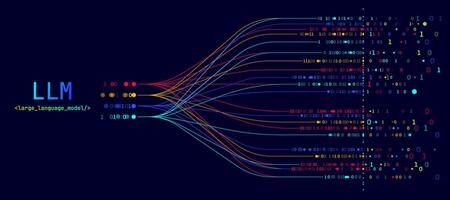 Illustration of abstract stream information with cyan line and dot. Big data, technology, AI, data transfer, data flow, large language model, natural language processing, LLM, NLP vector