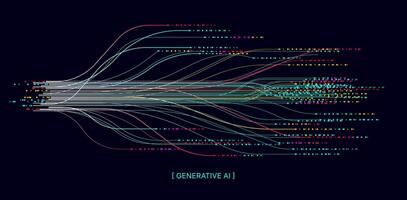 Illustration of abstract stream information with cyan line and dot. Big data, technology, AI, data transfer, data flow, large language model, natural language processing, LLM, NLP vector