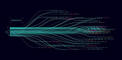 Illustration of abstract stream information with cyan line and dot. Big data, technology, AI, data transfer, data flow, large language model, natural language processing, LLM, NLP vector
