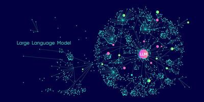Illustration of abstract stream information with cyan line and dot. Big data, technology, AI, data transfer, data flow, large language model, natural language processing, LLM, NLP vector