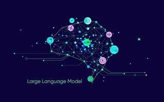 Illustration of abstract stream information with cyan line and dot. Big data, technology, AI, data transfer, data flow, large language model, natural language processing, LLM, NLP vector