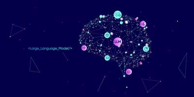 Illustration of abstract stream information with cyan line and dot. Big data, technology, AI, data transfer, data flow, large language model, natural language processing, LLM, NLP vector