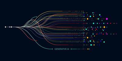 Illustration of abstract stream information with cyan line and dot. Big data, technology, AI, data transfer, data flow, large language model, natural language processing, LLM, NLP vector