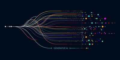 Illustration of abstract stream information with cyan line and dot. Big data, technology, AI, data transfer, data flow, large language model, natural language processing, LLM, NLP vector