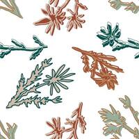 Abstract wild plants and flowers seamless pattern. Botanical ornament of continuous line drawing. floral design. vector