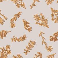 Abstract wild plants and flowers seamless pattern. Botanical ornament of continuous line drawing. floral design. vector