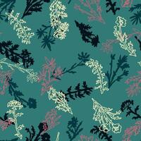 Abstract wild plants and flowers seamless pattern. Botanical ornament of continuous line drawing. floral design. vector