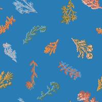 Abstract wild plants and flowers seamless pattern. Botanical ornament of continuous line drawing. floral design. vector