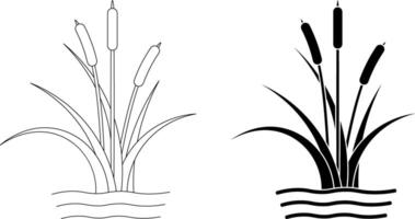 outline silhouette cattail icon set vector