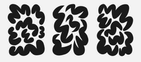 Set of groovy strange liquid shape. Curvy abstract organic blob. Modern flower background y2k. Set of black poster. vector