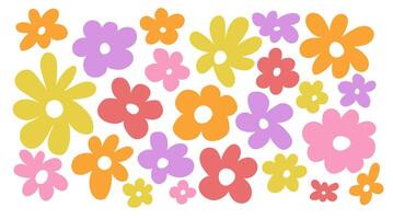 Retro floral botanical background. Set of colorful simple flower shape. Colorful floral elements for design. vector