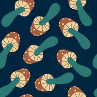 Hippie psychedelic mushrooms fungus in 60s 70s style pattern background vector