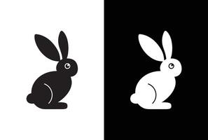 Black white side silhouette of a rabbit isolated on white black background. vector