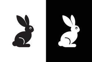 Black white side silhouette of a rabbit isolated on white black background. illustration. vector