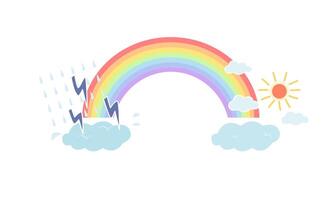 Isolated of rainbow with storm clouds and shiny cloud in mental health concept. vector