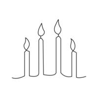 Continuous one line candle sketch art illustration vector