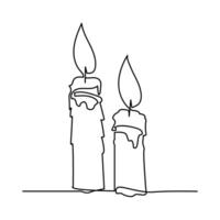 Continuous one line art candle sketch illustration vector