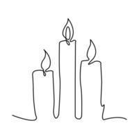Continuous one line candle sketch art illustration vector