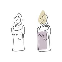Continuous one line art candle illustration vector