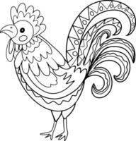 gallo, pollo, Doméstico granjero pájaro. mano dibujado polla para anti estrés colorante página con alto detalles. vector