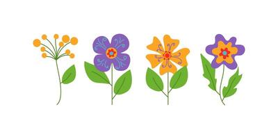 Abstract flowers. Drawing, white isolated background. For colorful greeting card, invitation. Set of colorful flowers, doodle style vector