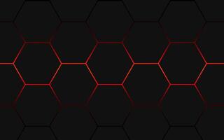 3d black hexagon pattern background with red light lines vector