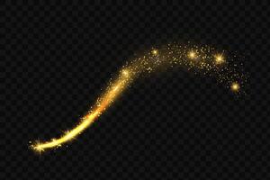 Confetti glittering wave. Golden sparkling comet tail on black background illustration. vector