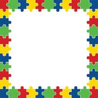 Autism Awareness Day, World Autism Day, square frame with puzzle pieces, copy-space. Design element or background for flyer, poster for Health Care Awareness campaign for Autism vector