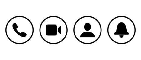 Phone call, , profile, and notification bell icon on circle line. Social media elements vector