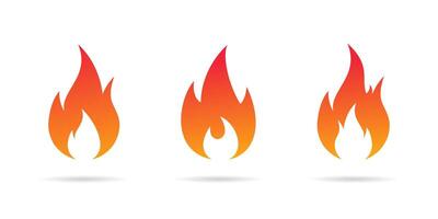Fire flame icon set in gradient style. Bonfire, burn illustration vector