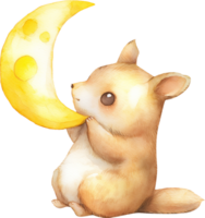 schattig pika en maanlicht waterverf png