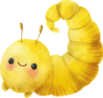 Cute yellow Silkworm watercolor png
