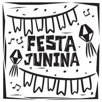 Festa Junina. Brazilian June Festival. Sign with balloons and flags. Vectorized cordel style graphic elements vector