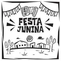 Brazilian June Festival. Sign with accordion on top and scenery below. Vectorized cordel style graphic elements vector