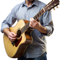 A man is playing a guitar with his left hand png