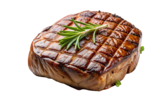 A piece of meat with a rosemary sprig on top png