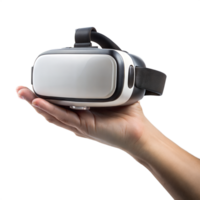 A hand holding a small virtual reality headset png