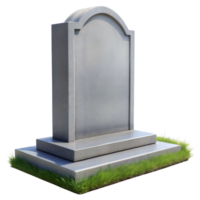 A 3D illustration of a gray granite tombstone with an arched top and a base with grass png