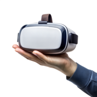 en person är innehav en virtuell verklighet headsetet i deras hand png