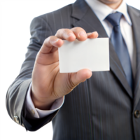 A man is holding a white business card in his hand png