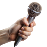 A hand holding a microphone with a transparent background png