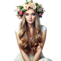 A woman with long blonde hair and a flower crown on her head png