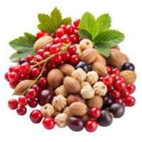 A bunch of nuts and berries are piled on top of each other png