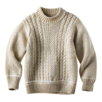 ein Nahansicht Foto von ein Beige Kabel stricken wolle Sweatshirt mit lange Ärmel, perfekt zum das kälter Monate png